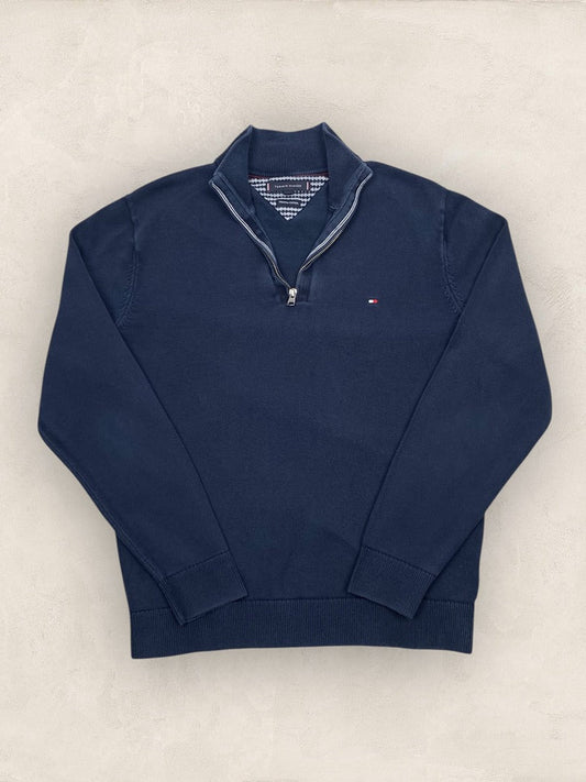 Pull 1/4 zip Tommy Hilfiger - homme L - bleu marine - très bon état - Ts0150 - amifrip