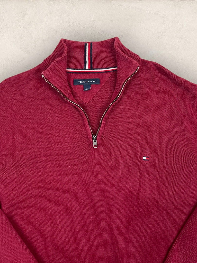 Pull 1/4 zip Tommy Hilfiger - Homme L - Bordeaux - Coton - Vl0328 - amifrip