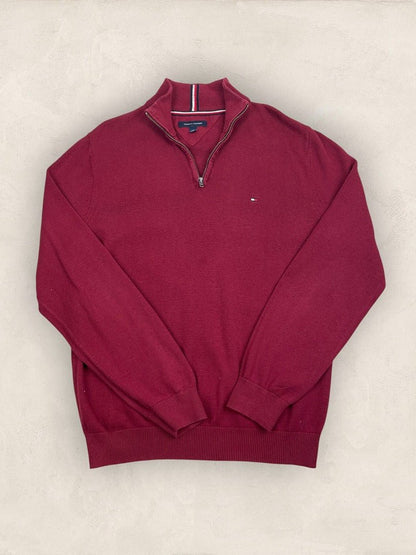 Pull 1/4 zip Tommy Hilfiger - Homme L - Bordeaux - Coton - Vl0328 - amifrip