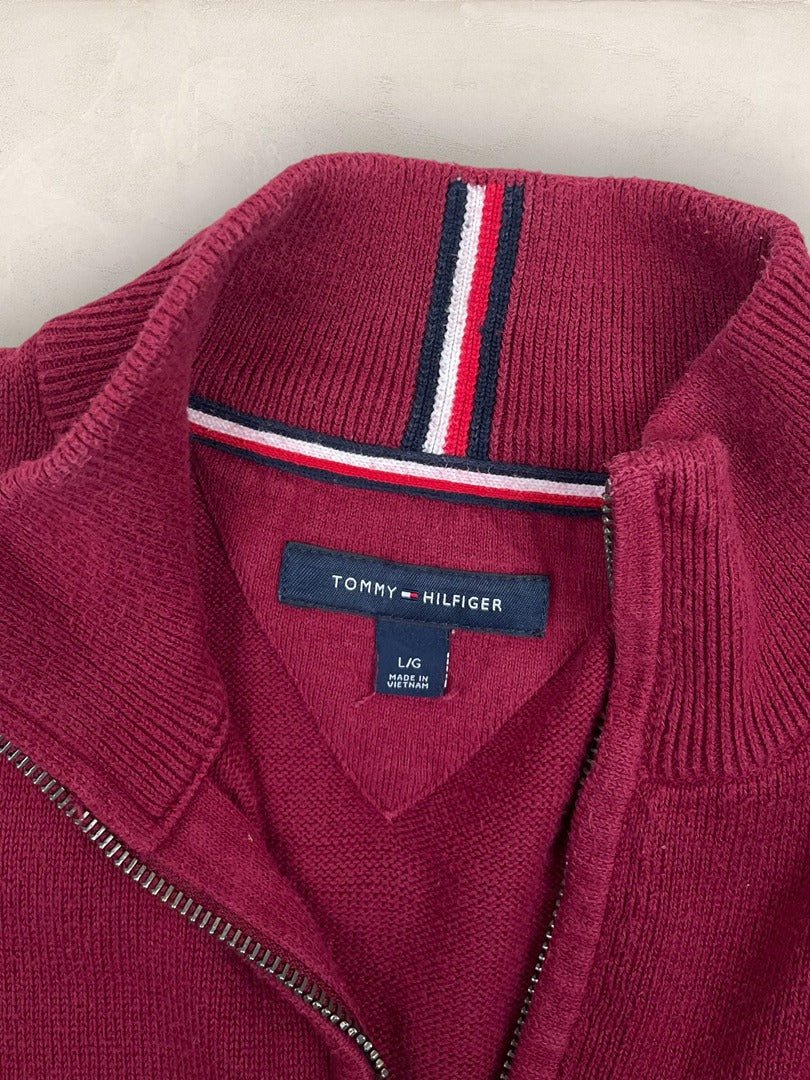 Pull 1/4 zip Tommy Hilfiger - Homme L - Bordeaux - Coton - Vl0328 - amifrip