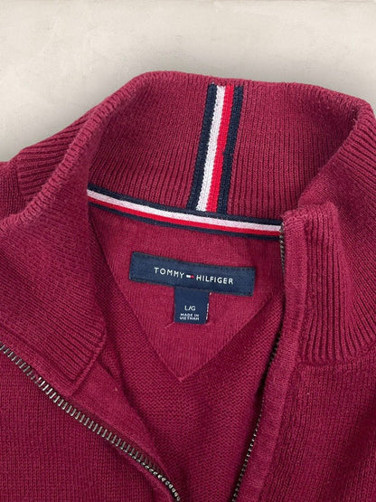 Pull 1/4 zip Tommy Hilfiger - Homme L - Bordeaux - Coton - Vl0328 - amifrip