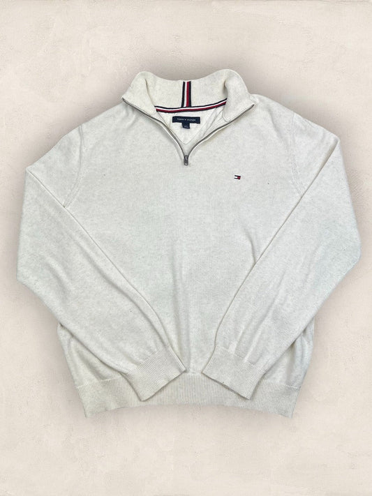 Pull 1/4 zip Tommy Hilfiger - Homme L - Cream - Coton - Très bon état - Ts0216 - amifrip