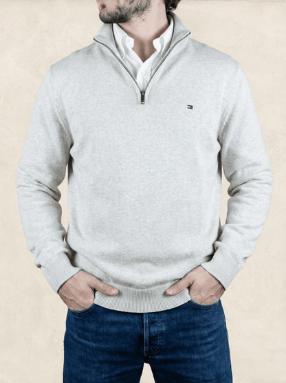 Pull 1/4 zip Tommy Hilfiger - Homme L - Cream - Coton - Très bon état - Ts0216 - amifrip
