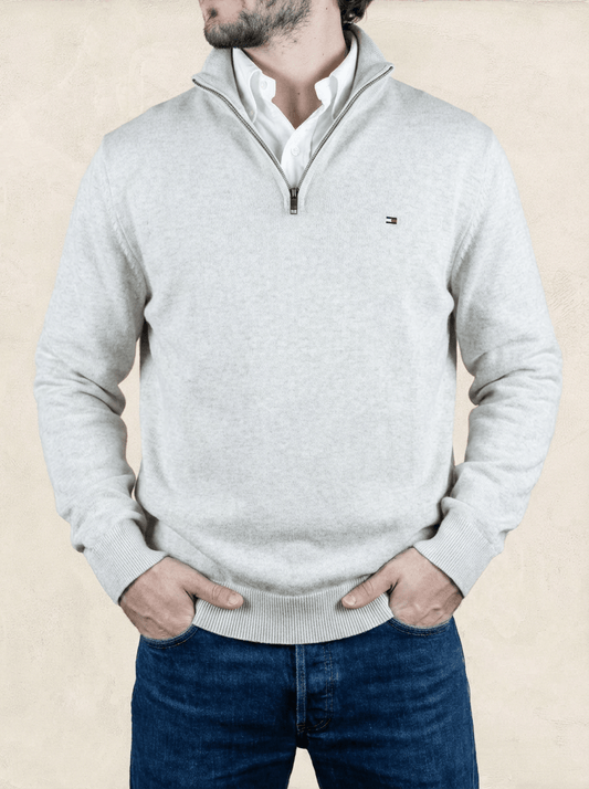 Pull 1/4 zip Tommy Hilfiger - Homme L - Cream - Coton - Très bon état - Ts0216 - amifrip