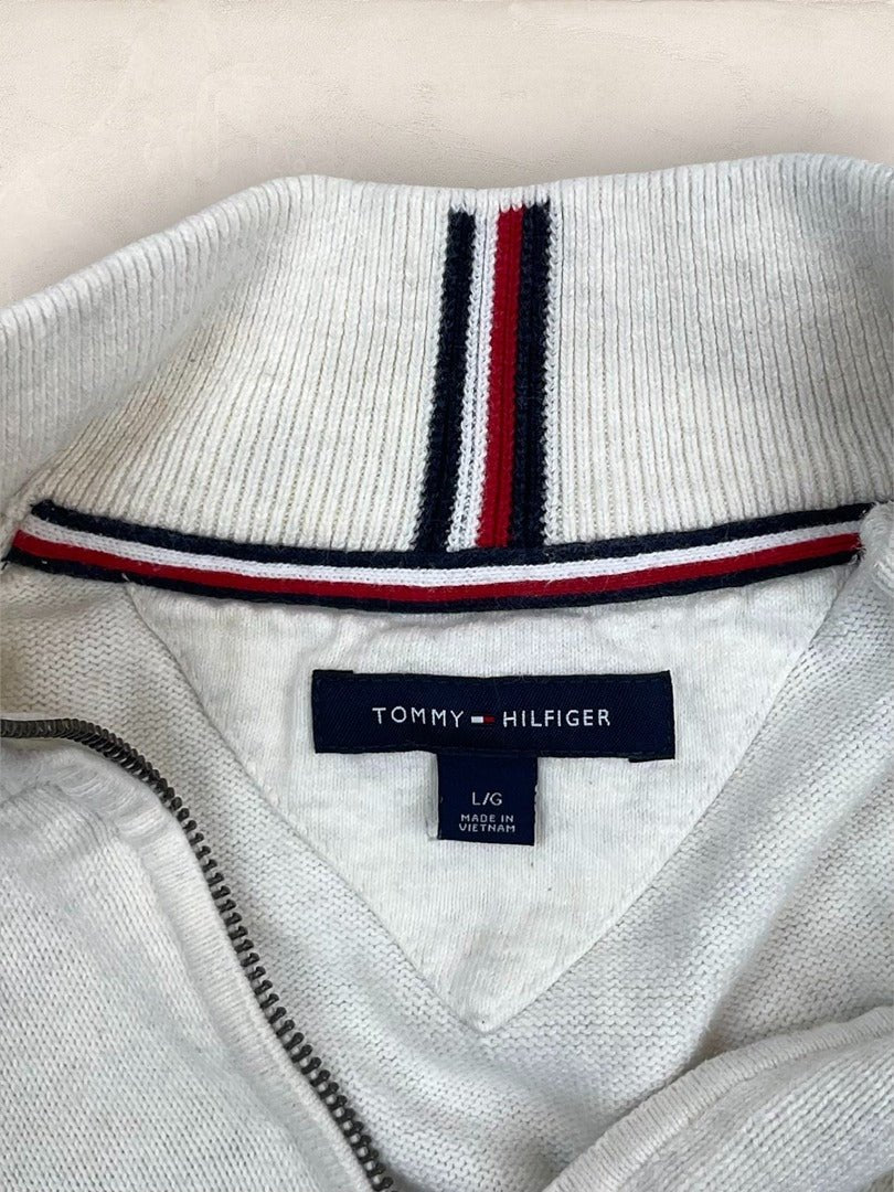 Pull 1/4 zip Tommy Hilfiger - Homme L - Cream - Coton - Très bon état - Ts0216 - amifrip