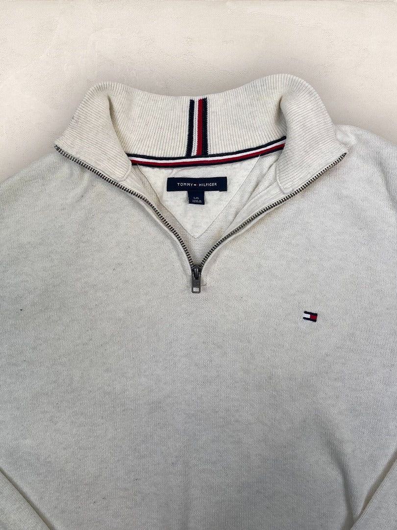 Pull 1/4 zip Tommy Hilfiger - Homme L - Cream - Coton - Très bon état - Ts0216 - amifrip