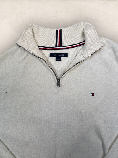 Pull 1/4 zip Tommy Hilfiger - Homme L - Cream - Coton - Très bon état - Ts0216 - amifrip
