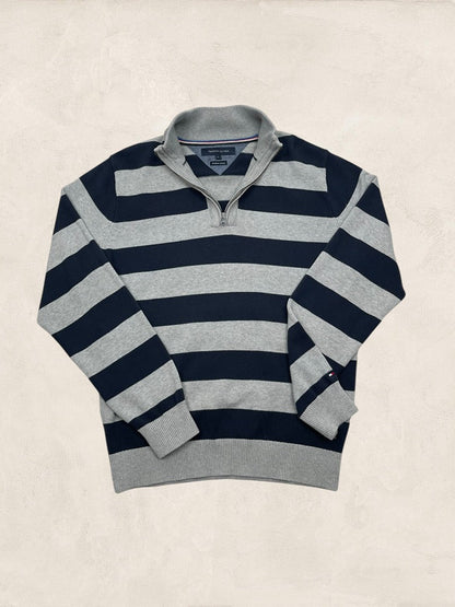 Pull 1/4 Zip Tommy Hilfiger Homme L Gris Coton Très Bon État - Ts0172 - amifrip