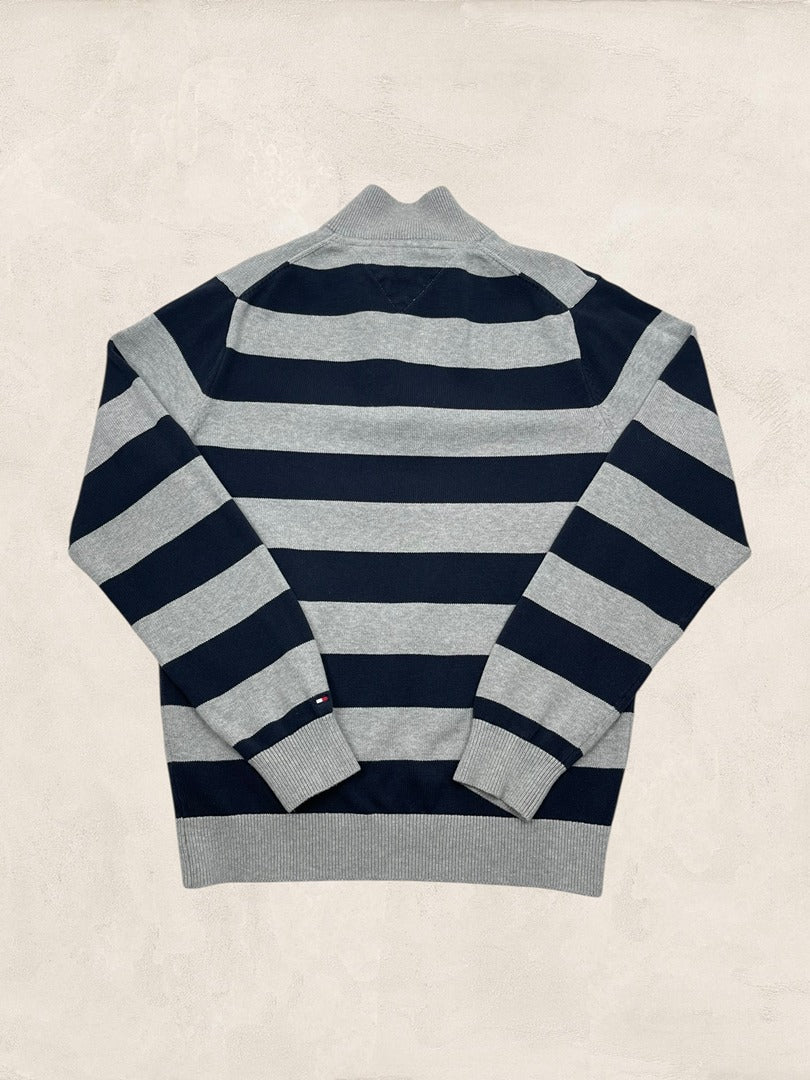 Pull 1/4 Zip Tommy Hilfiger Homme L Gris Coton Très Bon État - Ts0172 - amifrip