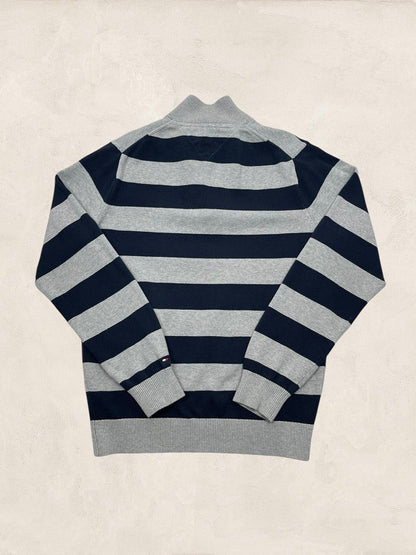 Pull 1/4 Zip Tommy Hilfiger Homme L Gris Coton Très Bon État - Ts0172 - amifrip