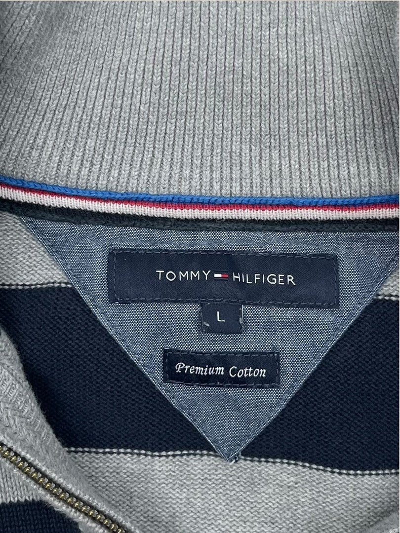 Pull 1/4 Zip Tommy Hilfiger Homme L Gris Coton Très Bon État - Ts0172 - amifrip