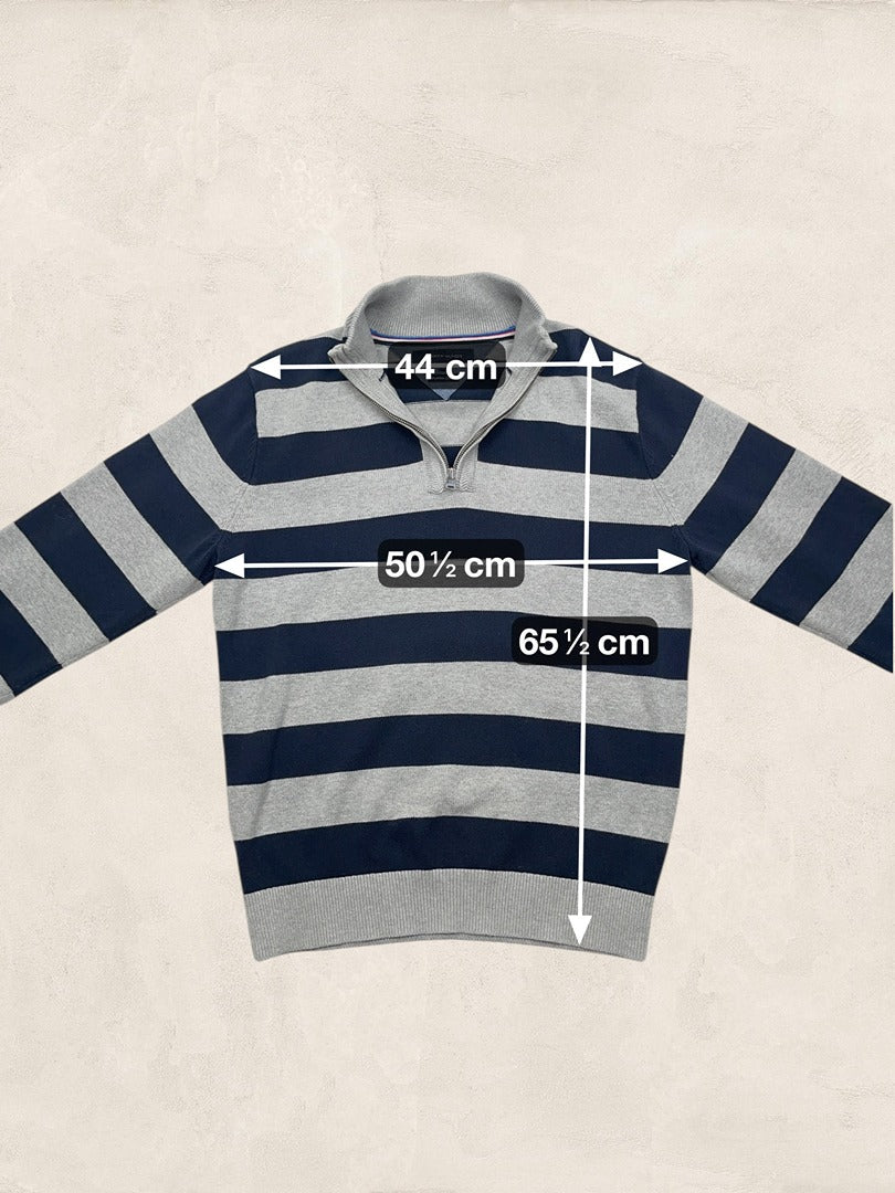 Pull 1/4 Zip Tommy Hilfiger Homme L Gris Coton Très Bon État - Ts0172 - amifrip