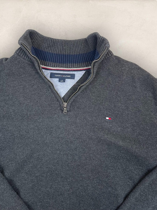 Pull 1/4 zip Tommy Hilfiger - Homme L - Gris - Coton - Très bon état - Vl0321 - amifrip