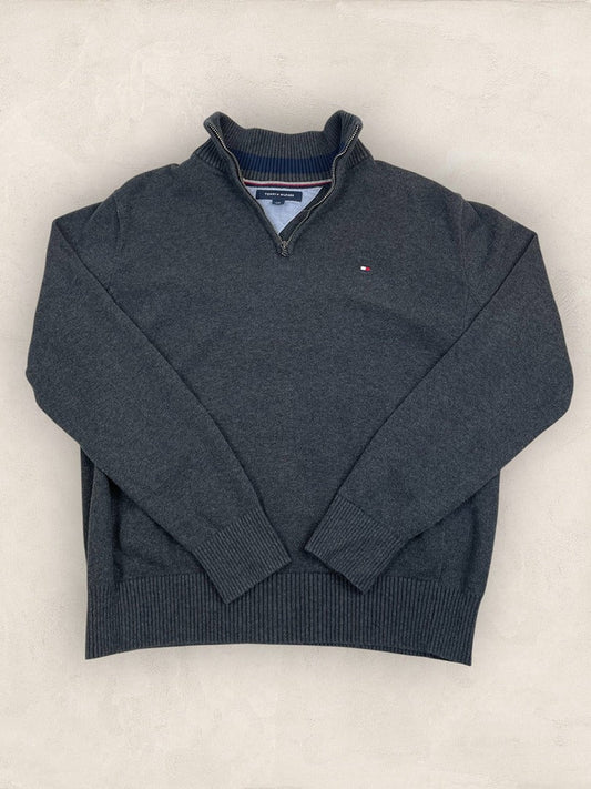 Pull 1/4 zip Tommy Hilfiger - Homme L - Gris - Coton - Très bon état - Vl0321 - amifrip