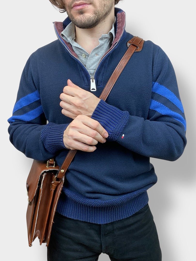 Pull 1/4 Zip Tommy Hilfiger Homme L - Marine - Coton - Très Bon État - Ts0174 - amifrip