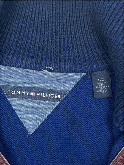 Pull 1/4 Zip Tommy Hilfiger Homme L - Marine - Coton - Très Bon État - Ts0174 - amifrip