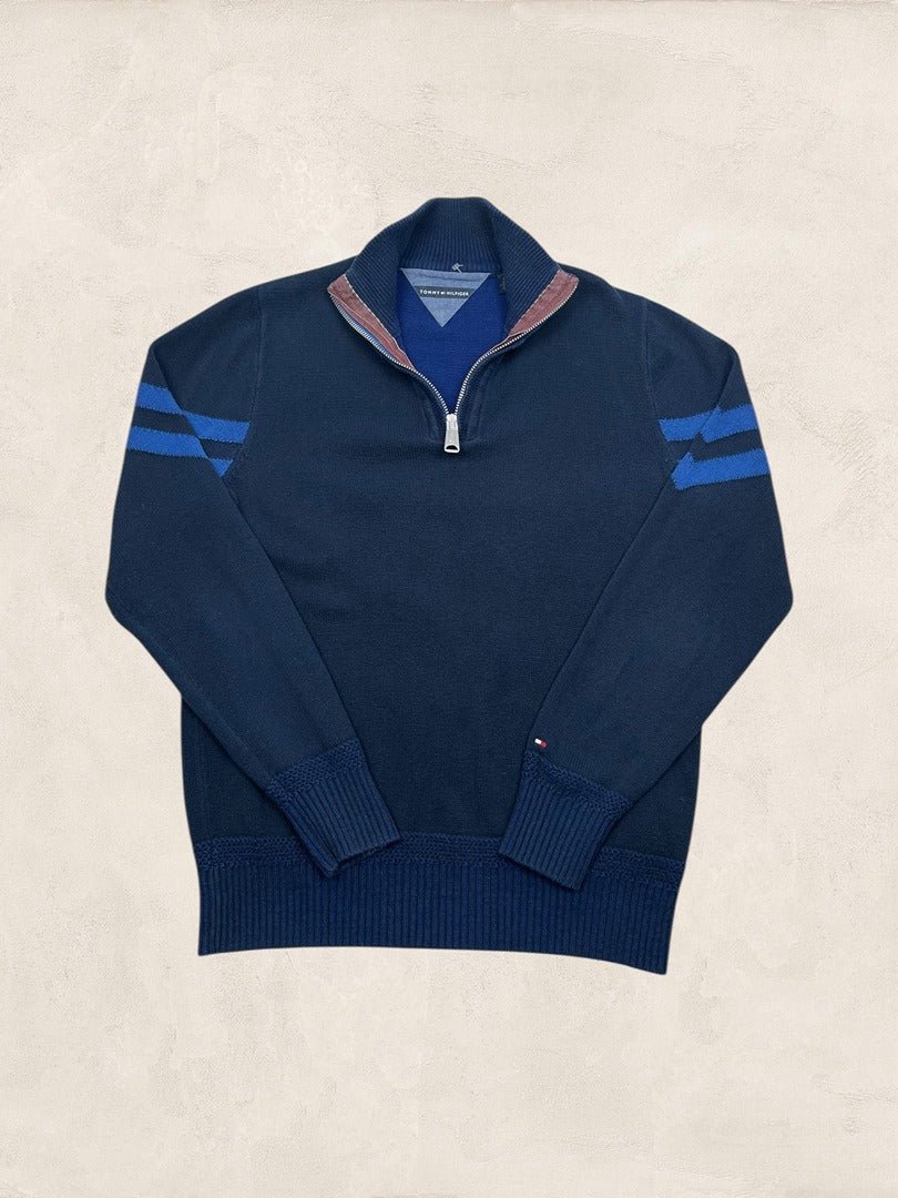 Pull 1/4 Zip Tommy Hilfiger Homme L - Marine - Coton - Très Bon État - Ts0174 - amifrip