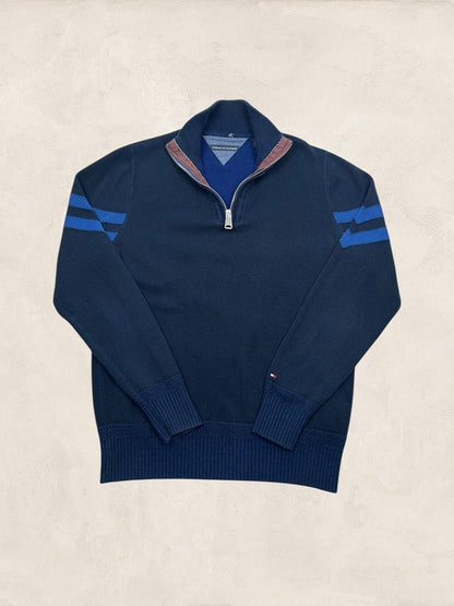 Pull 1/4 Zip Tommy Hilfiger Homme L - Marine - Coton - Très Bon État - Ts0174 - amifrip