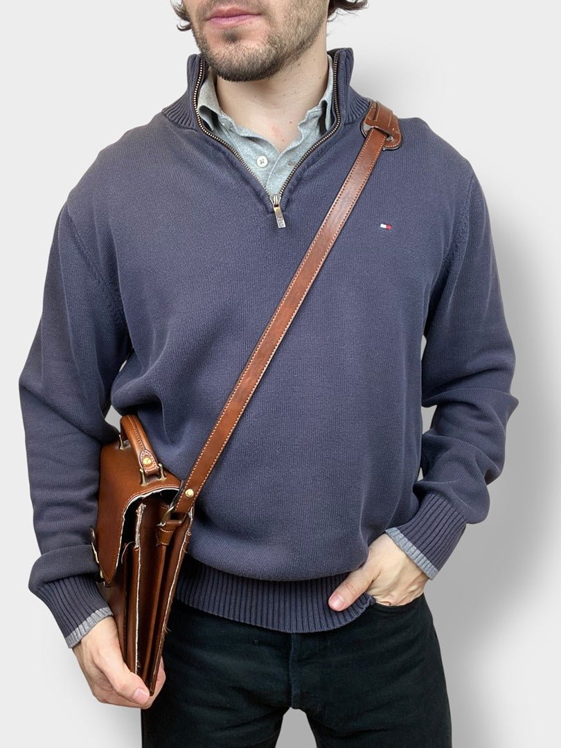 Pull 1/4 Zip Tommy Hilfiger Homme L - Marine - Très Bon État - Ts0162 - amifrip