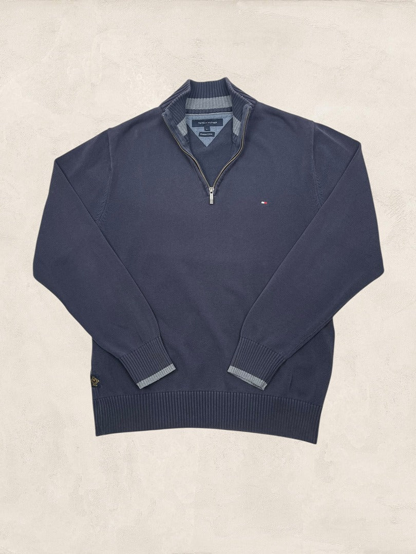 Pull 1/4 Zip Tommy Hilfiger Homme L - Marine - Très Bon État - Ts0162 - amifrip
