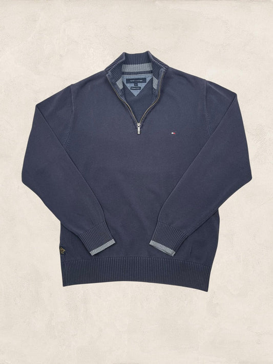 Pull 1/4 Zip Tommy Hilfiger Homme L - Marine - Très Bon État - Ts0162 - amifrip