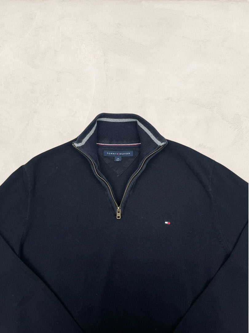 Pull 1/4 Zip Tommy Hilfiger Homme L - Noir - Coton - Tbe - Ts0169 - amifrip