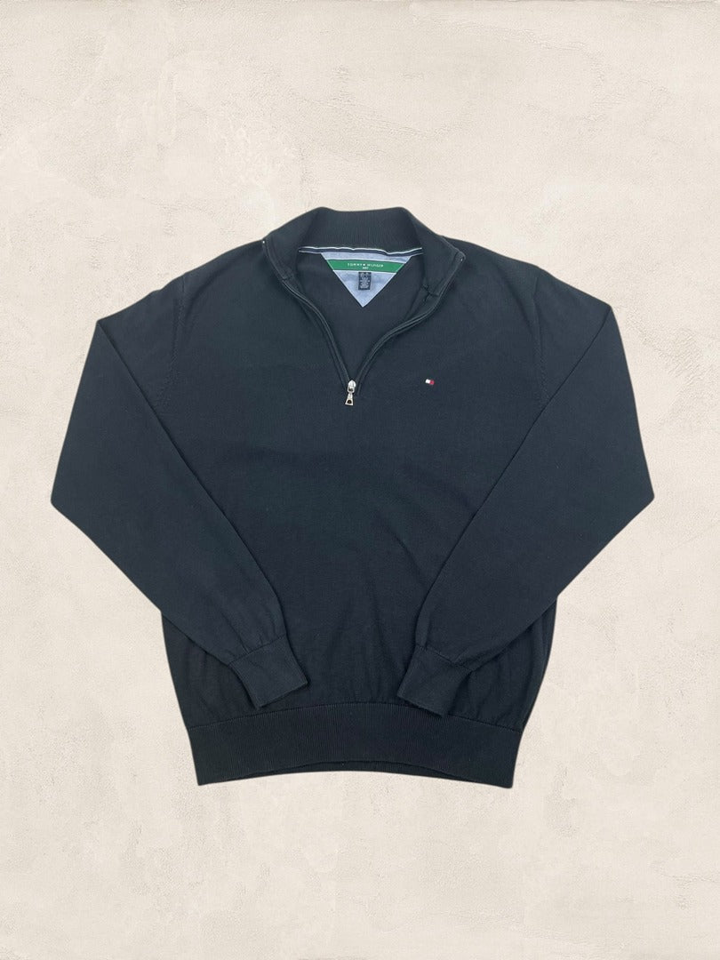 Pull 1/4 Zip Tommy Hilfiger Homme L - Noir - Coton - Très bon état - Ts0182 - amifrip