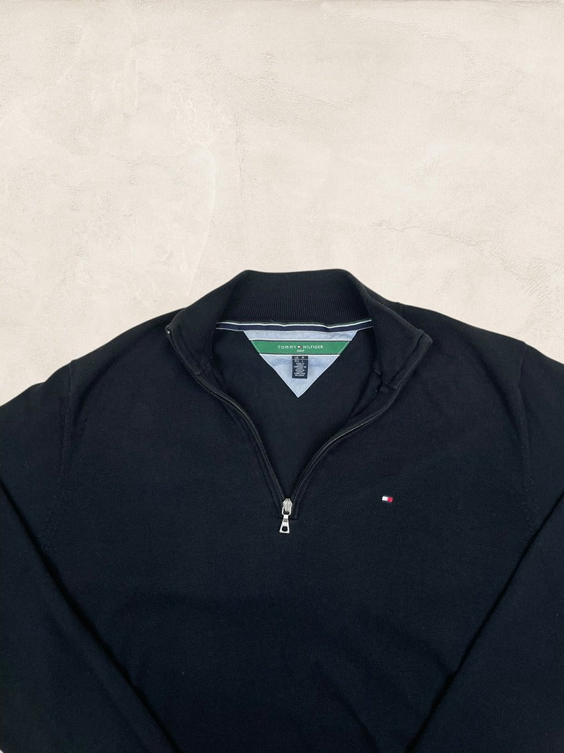 Pull 1/4 Zip Tommy Hilfiger Homme L - Noir - Coton - Très bon état - Ts0182 - amifrip