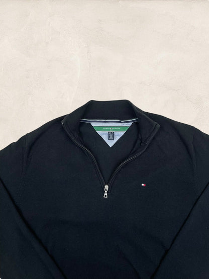 Pull 1/4 Zip Tommy Hilfiger Homme L - Noir - Coton - Très bon état - Ts0182 - amifrip