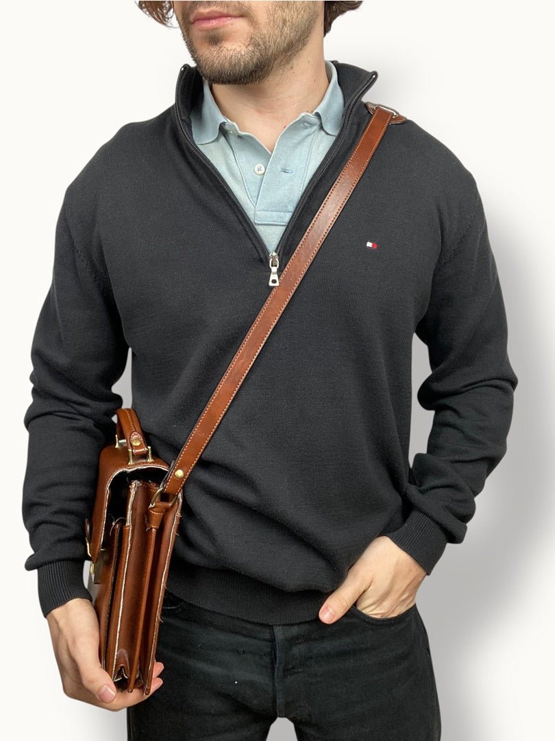 Pull 1/4 Zip Tommy Hilfiger Homme L - Noir - Coton - Très bon état - Ts0182 - amifrip