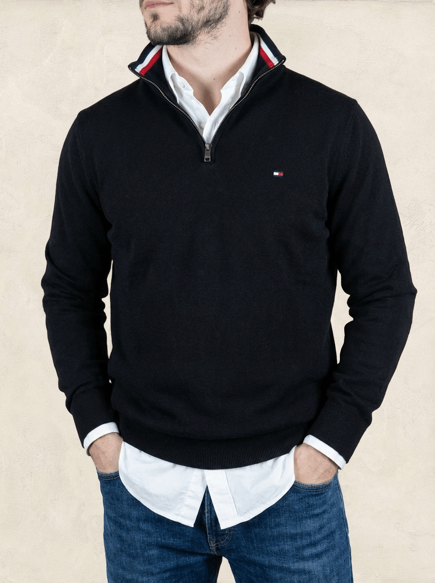 Pull 1/4 zip Tommy Hilfiger - Homme L - Noir - Coton - Ts0215 - amifrip