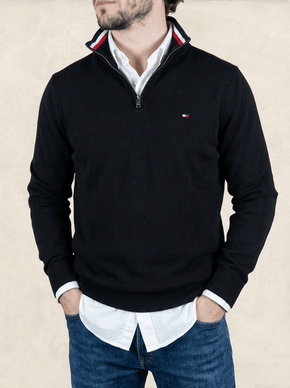 Pull 1/4 zip Tommy Hilfiger - Homme L - Noir - Coton - Ts0215 - amifrip