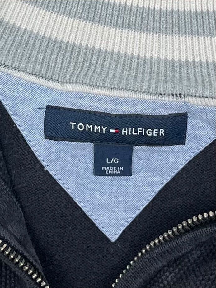 Pull 1/4 Zip Tommy Hilfiger Homme L Noir - Très bon état - Ts0163 - amifrip