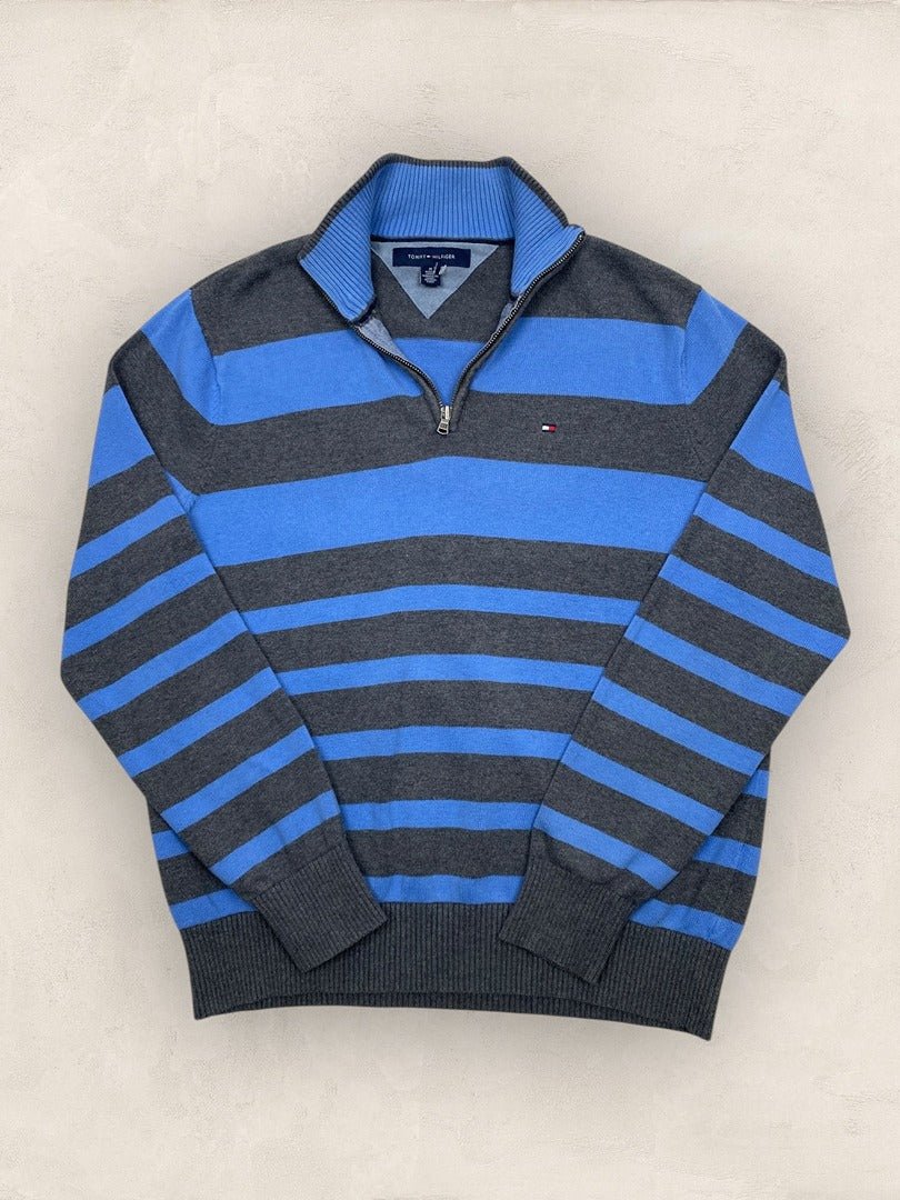 Pull 1/4 zip Tommy Hilfiger homme M - bleu et gris - Très bon état - Ts0146 - amifrip