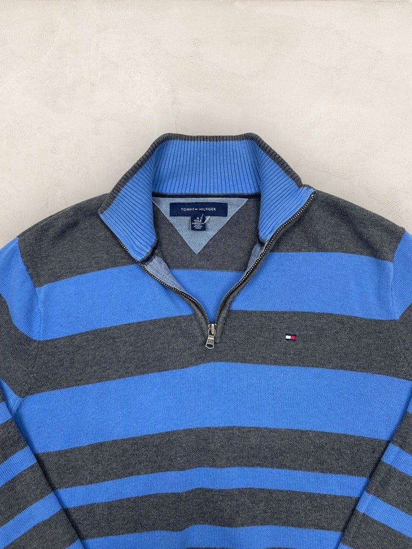 Pull 1/4 zip Tommy Hilfiger homme M - bleu et gris - Très bon état - Ts0146 - amifrip