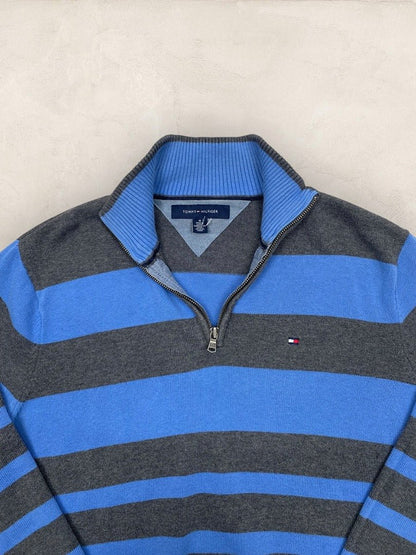Pull 1/4 zip Tommy Hilfiger homme M - bleu et gris - Très bon état - Ts0146 - amifrip