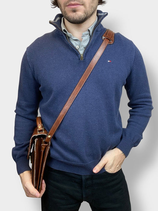 Pull 1/4 zip Tommy Hilfiger homme M - Bleu marine - Très bon état - Ts0130 - amifrip