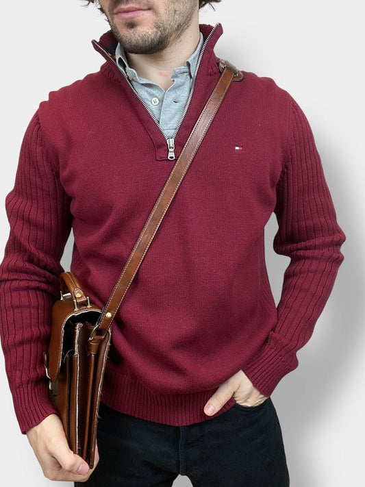Pull 1/4 zip Tommy Hilfiger - homme M - bordeaux - Très bon état - Ts0139 - amifrip