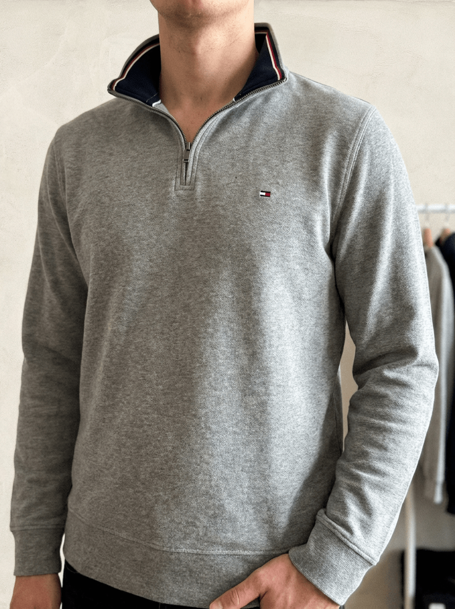 Pull 1/4 zip Tommy Hilfiger - Homme M - Gris - Coton - Ts0204 - amifrip