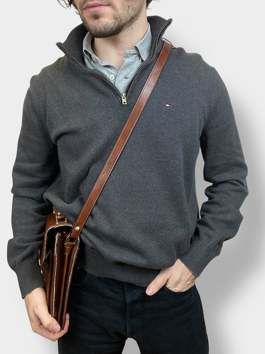 Pull 1/4 zip Tommy Hilfiger - homme M - gris - Très bon état - Ts0137 - amifrip