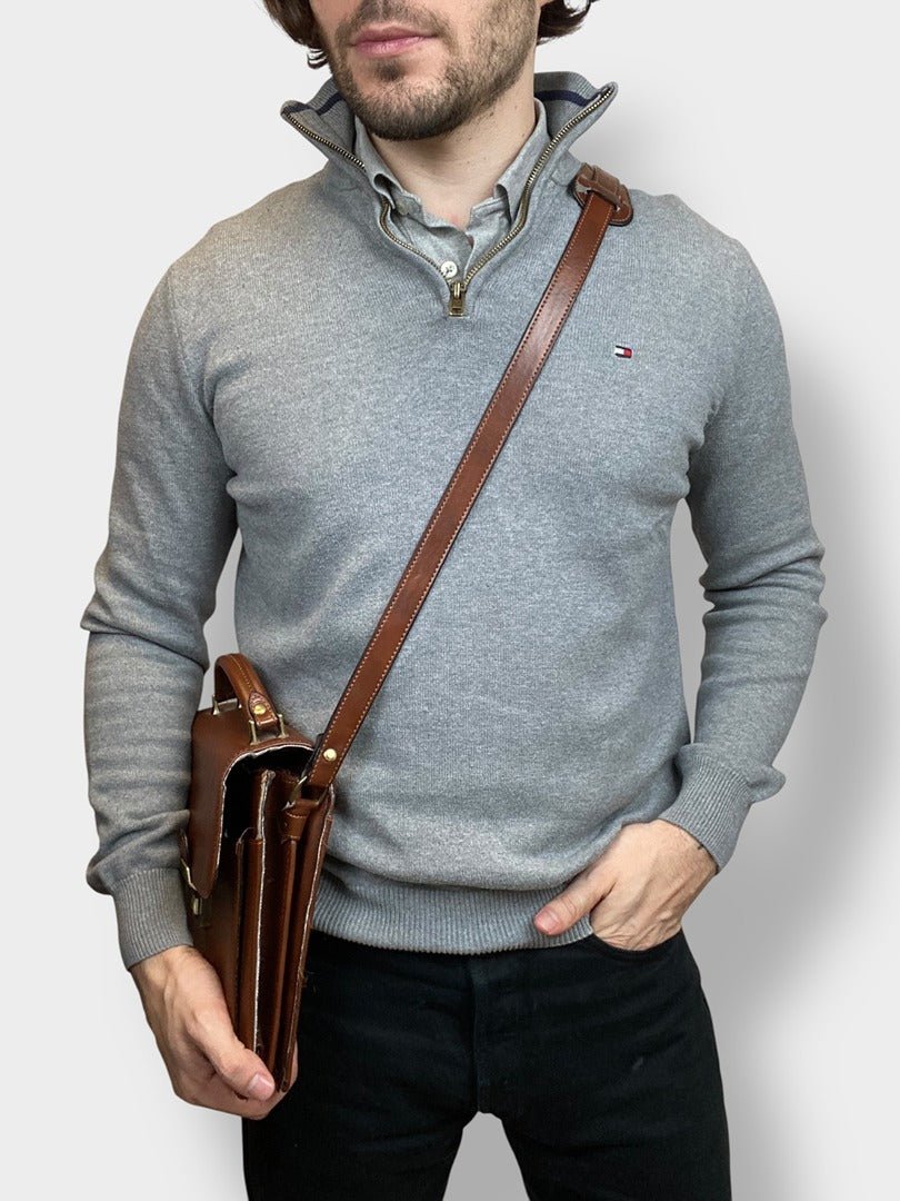 Pull 1/4 Zip Tommy Hilfiger Homme M Gris Très Bon Ts0155 - amifrip