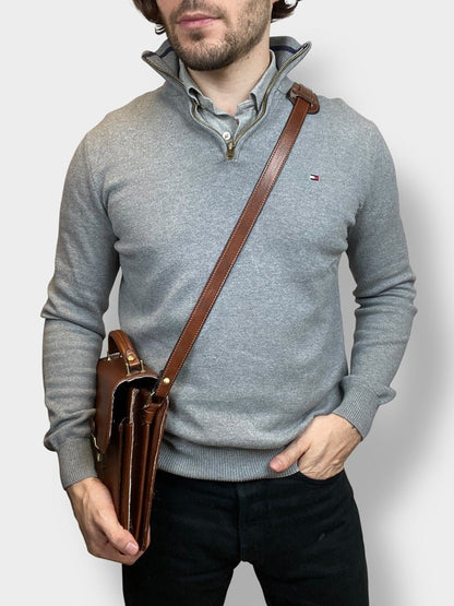 Pull 1/4 Zip Tommy Hilfiger Homme M Gris Très Bon Ts0155 - amifrip