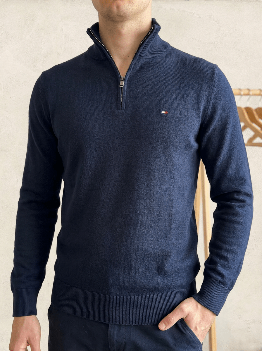 Pull 1/4 zip Tommy Hilfiger - Homme M - marine - Coton - Très bon état - Ts0208 - amifrip