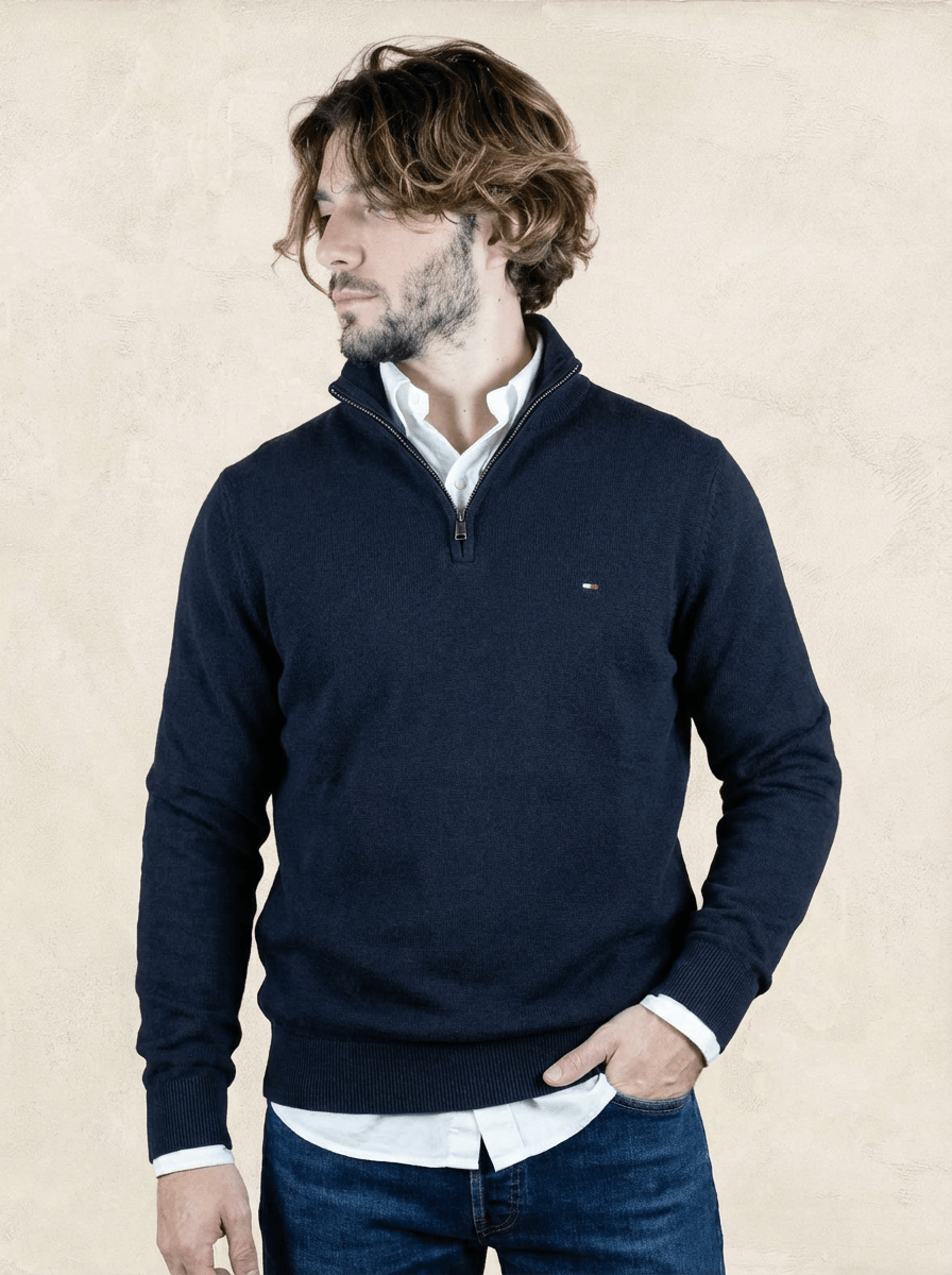 Pull 1/4 zip Tommy Hilfiger - Homme M - marine - Coton - Très bon état - Ts0208 - amifrip