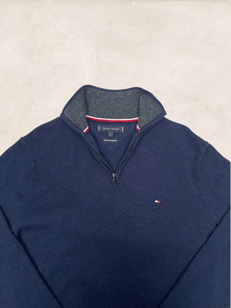 Pull 1/4 Zip Tommy Hilfiger Homme M - Marine - Laine - Très Bon État - Ts0157 - amifrip