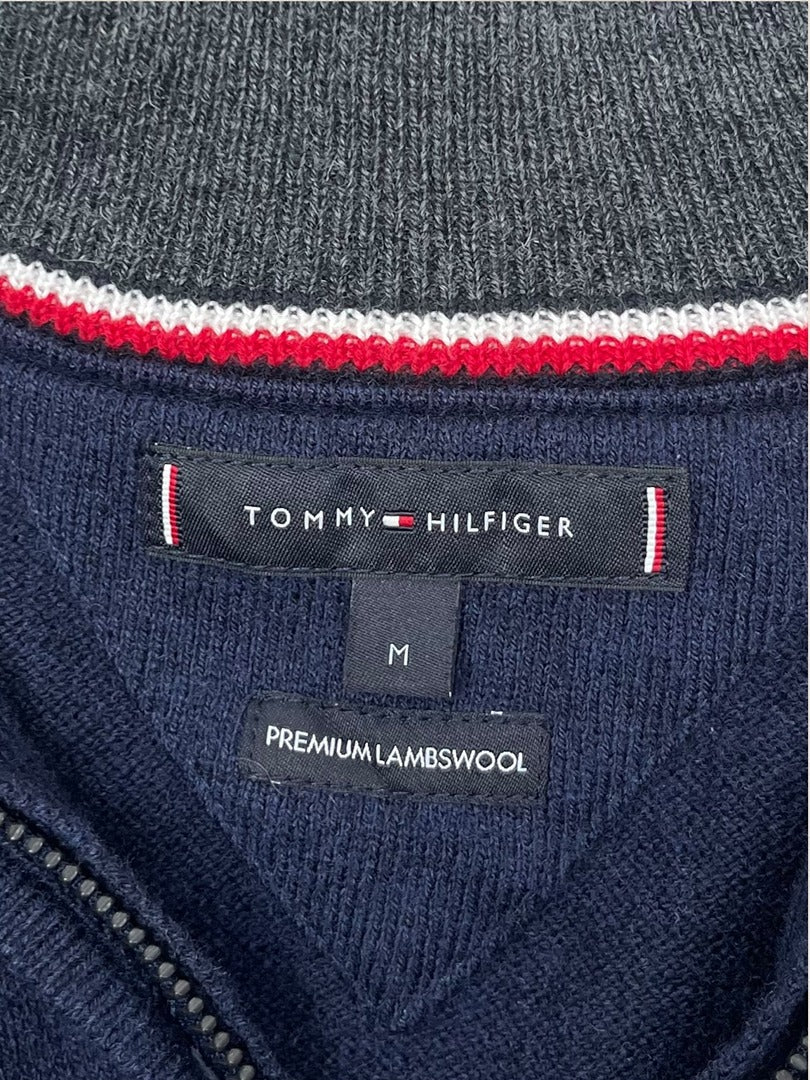 Pull 1/4 Zip Tommy Hilfiger Homme M - Marine - Laine - Très Bon État - Ts0157 - amifrip