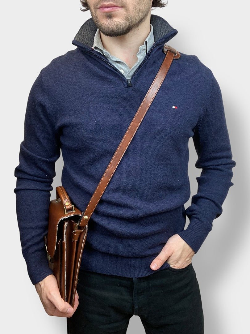 Pull 1/4 Zip Tommy Hilfiger Homme M - Marine - Laine - Très Bon État - Ts0157 - amifrip