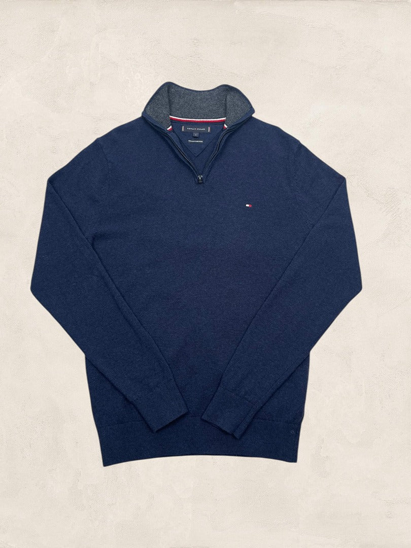 Pull 1/4 Zip Tommy Hilfiger Homme M - Marine - Laine - Très Bon État - Ts0157 - amifrip