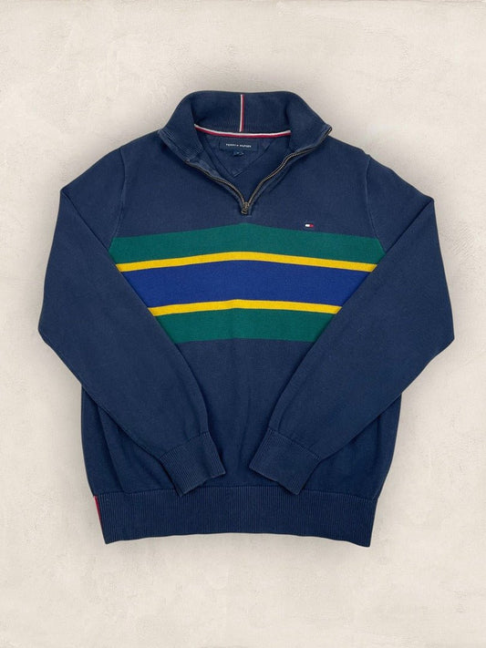 Pull 1/4 zip Tommy Hilfiger - Homme M - Marine/vert - Coton - Très bon état - Vl0322 - amifrip