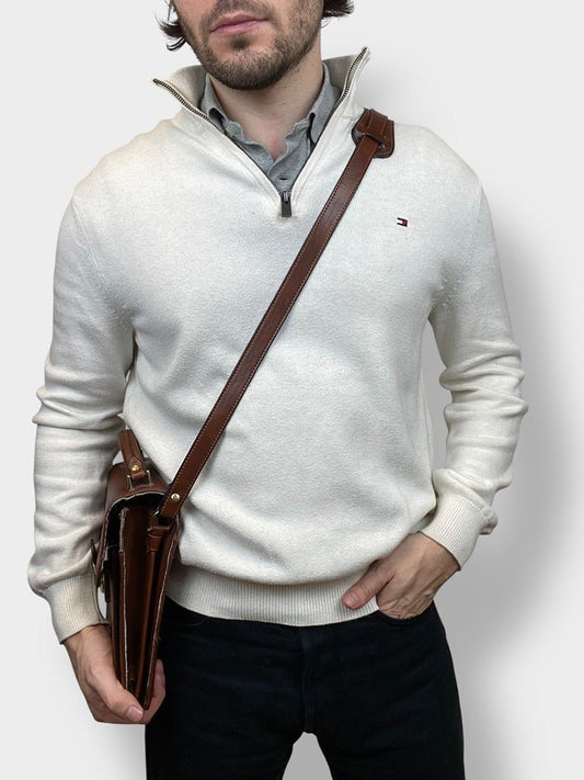 Pull 1/4 Zip Tommy Hilfiger Homme - S - Blanc/gris - Très Bon État - Ts0156 - amifrip